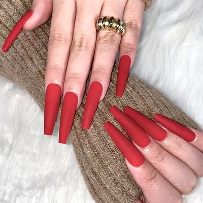 XXL ATAÚD FLACO * ROMPECORAZONES MATE * ¡Juego de pegamento con 24 puntas de uñas rojas de cubierta completa! Foto 1 de 4