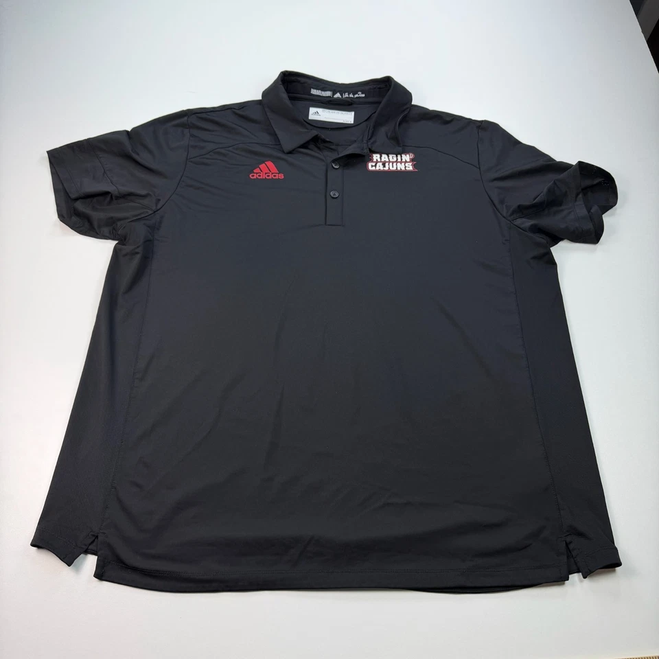 Adidas UL Lafayette Rajun Cajuns Polo Shirt Mens 2XL XXL Black Lightweight NCAA - Image 1 of 4