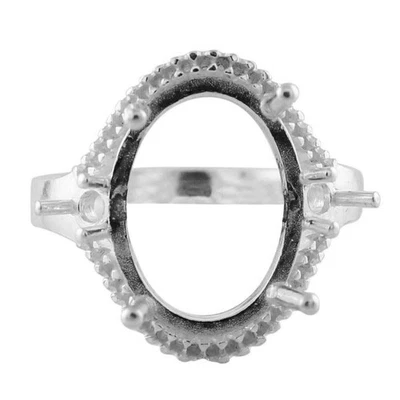 12x16MM Oval Shape Semi Mount Solitaire Halo Cocktail Ring 925 Sterling Silver - Image 1 of 4