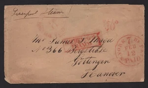 US TO GERMANY "30 CENTS PAID" 1856 N.Y. #27 MAIL FEB. 12 C-31 RED 7 CENT - Picture 1 of 2