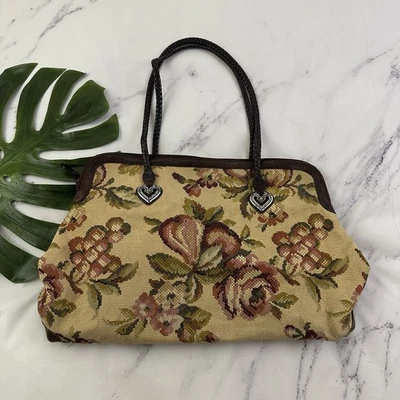 Brighton Tapestry Carpet Weekender Shoulder Bag Large Fruit Floral Leather Trim - Image 1 of 4