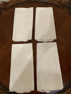 Juego de 4 toallas vintage de papel blanco bordado a mano para invitados de té lino/algodón nuevas Foto 1 de 4