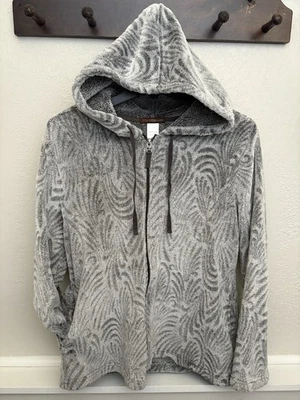 Stan Herman Women’s Large Gray Plush Zip Up Hoodie Jacket Soft Fleece Robe Coat - Image 1 of 3