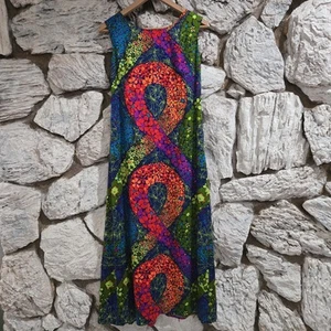 Vintage Hawaiian Maxi Floral Handmade Psychadelic Dress Boho Hippie Women's S/M - Picture 1 of 7