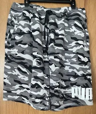Puma Men's Fleece Camouflage White/Black/Gray Shorts w/Pockets Drawstring Sz XXL - Image 1 of 4