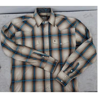 Men's Stetson Pearl Snap Plaid LS Western Shirt Small EUC - Image 1 of 4