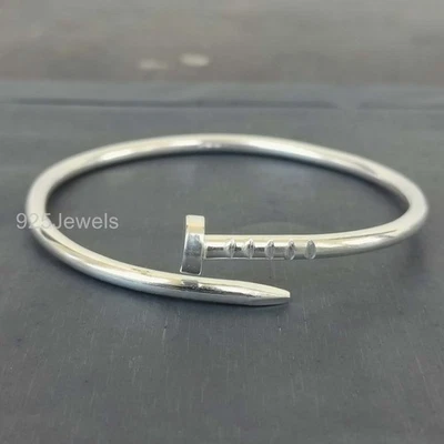 Solid 925 Sterling Silver Cuff Bracelet Handmade Stacking Women Boho Bangles SK0 - Image 1 of 4