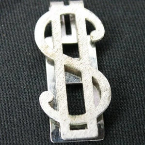 Vintage DOLLAR SIGN Pierced Sterling Money Clip Florentine Finish - Picture 1 of 4