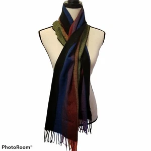 Cashmyarn By Berkshire Colorful Striped Scarf With Fringe Acrylic - Picture 1 of 8