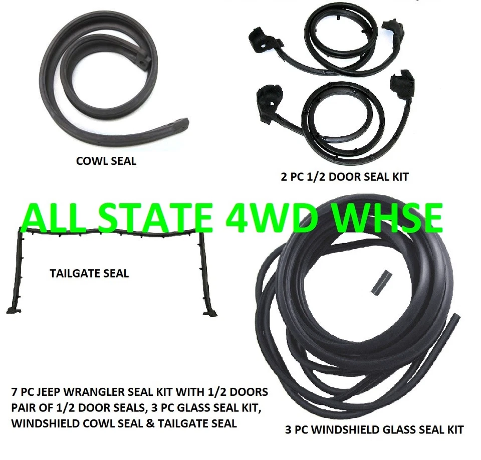 Rubber Weatherstrip Seal Kit Set For 1/2 Doors 87-95 Fits Jeep Wrangler 7 Pieces - Image 1 of 1
