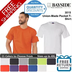 🔥 Bayside Men Union-made Chest Pocket T-shirt Pre-shrunk Cotton Up To 4XL 3015 - Picture 1 of 30