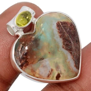 Heart - Natural Chrysoprase & Garnet 925 Silver Pendant Jewelry CP68637 - Picture 1 of 1