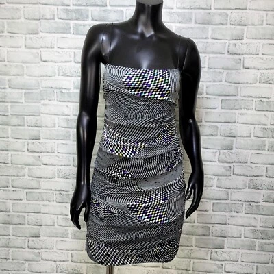 Mini Vestido de Cóctel Vintage Años 90 Uno por Uno Psicodélico Remolino Bodycon Foto 1 de 4