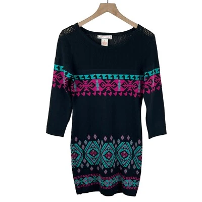 Vestido Vaina Suéter Tejido Manga 3/4 Geométrico Multicolor Tomate Volador Mediano Foto 1 de 3