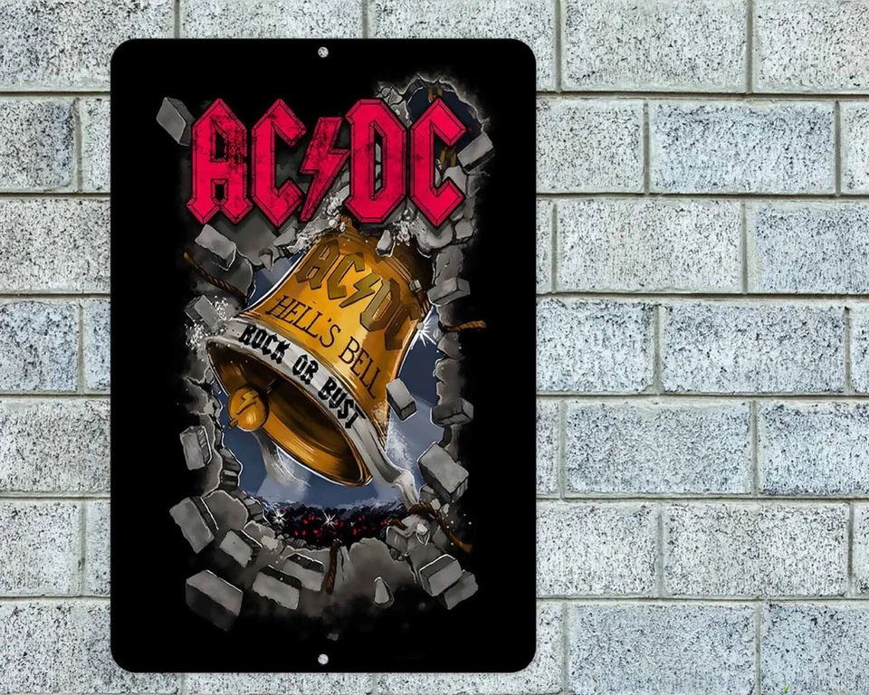 AC DC Hells Bell Sign Aluminum Metal 8"x12" Garage Man Cave Classic Rock Concert - Image 1 of 1