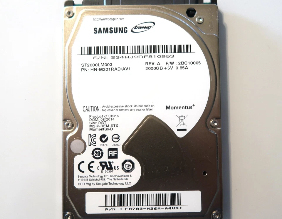 Samsung ST2000LM003 HN-M201RAD/AV1 F8783-H26A 2BC10005 (S34R) 2.5" 2TB 08/2014 - Image 1 of 1