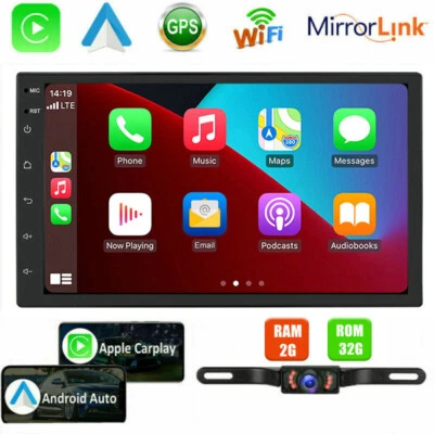 7 Inch Android 11 2 DIN Car GPS Radio Stereo CarPlay 2+32GB WiFi BT USB +Camera - Image 1 of 4