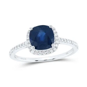 14K WHITE GOLD CUSHION BLUE SAPPHIRE DIAMOND HALO RING 2-1/3 CTTW - Picture 1 of 1