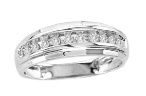 Solid 10k White Gold Diamond Wedding Band Anniversary Ring For Male 0.10 ct Real - Picture 1 of 5
