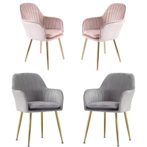2/Set Dining Chairs Velvet Padded Seat Metal Legs Kitchen Chair Home Office Set - Picture 1 of 21