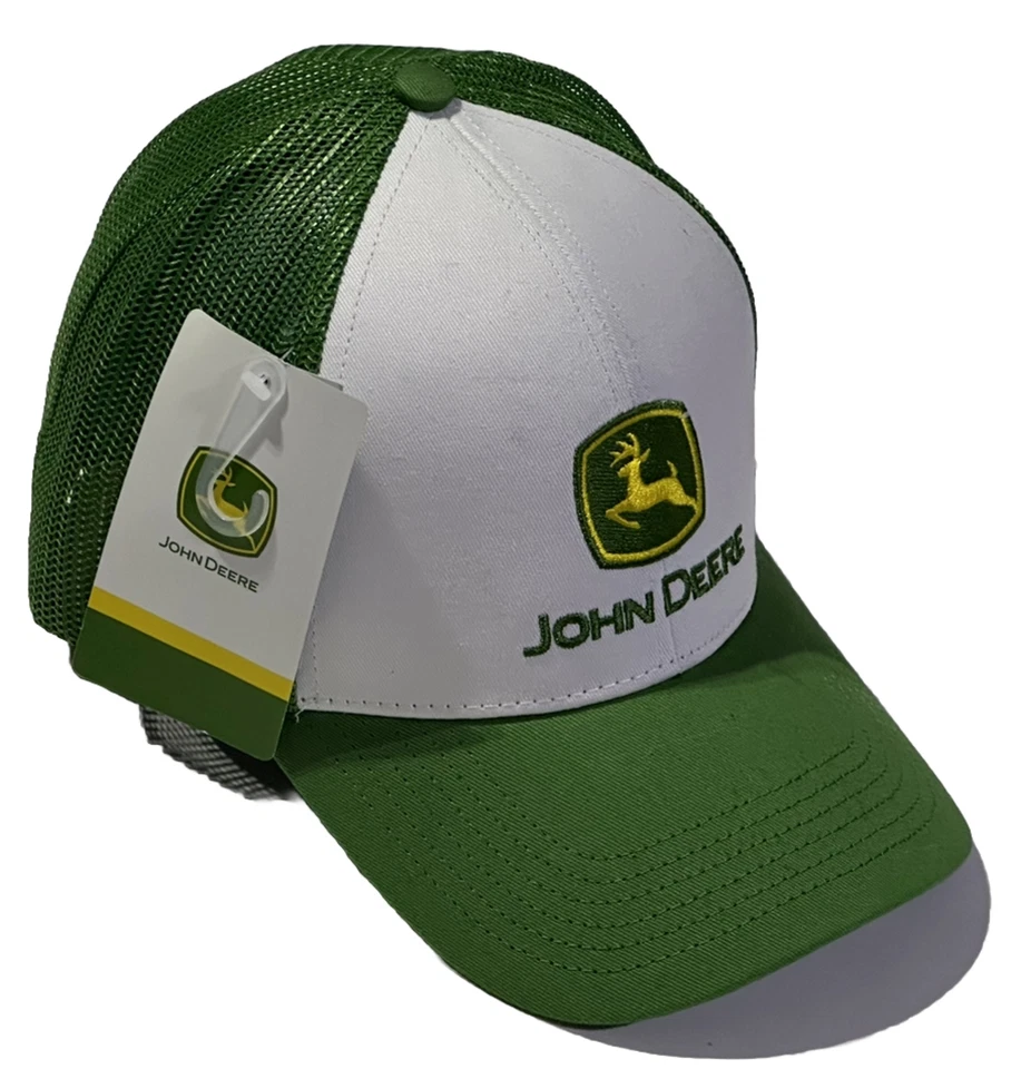 John Deere Mens Trademark Logo Trucker Mesh Back Core Baseball Cap White