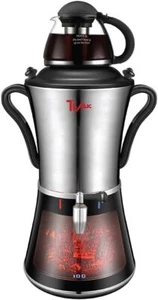 Electric Stainless Steel Samovar Fireplace Design Glass Pot (1L) (3.2 L) Silver - Picture 1 of 12