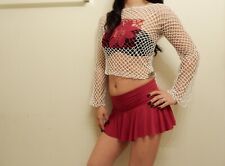 crochet thread white red fishnet long sleeve crop top adult size small