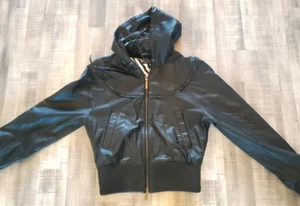 Cappotto giacca pelle nero Marc Ecko vintage donna grande full zip cappuccio - Foto 1 di 11