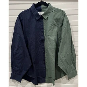 PISTOLA Colorblock Button-Up Shirt Relaxed Fit Long Sleeve Olive Navy L,NWT - Picture 1 of 5