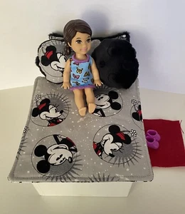 Barbie Babysitter Mini Blanket Set 4” Inch Doll Bedding Mini Doll Bedding Set - Picture 1 of 8