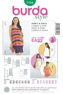 Top de maternidad Burda 7104 con detalle de cintura y juntura, falda talla 10-22 SIN CORTAR Foto 1 de 4