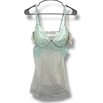 Top Lencería Gilligan & O'Malley Azul Claro y Blanco Encaje Chemise Talla L NUEVO Foto 1 de 4