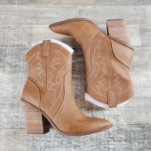 Dolce Vita Nakeeta Womens Western Boots Sz 9.5 Tan Block Heel Almond Toe Bootie - Picture 1 of 11