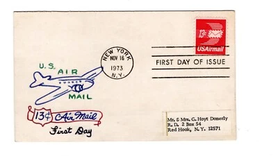 C79 Letter 13c Airmail 1973 First Day Cover - Donerly Hand-drawn UNIQUE - Image 1 of 2