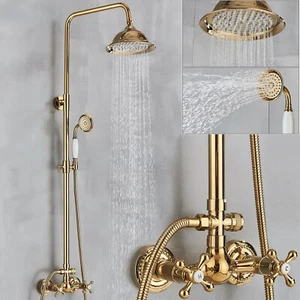 Gold Duscharmatur Set Regendusche Duschkopf Mischbatterie Duschsystem mit Brause - Bild 1 von 10