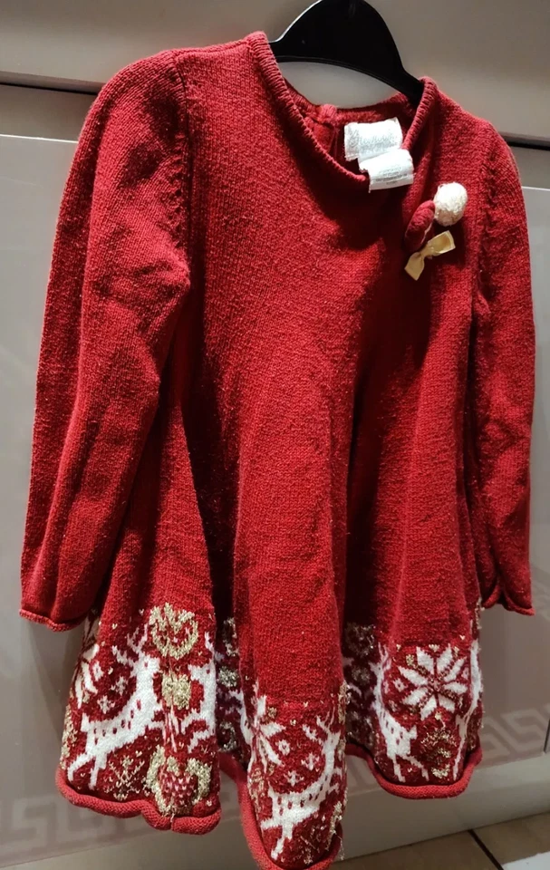Vestido rojo para niñas Heirlooms by Polly Flinders estampado de renos de Navidad 2 años Foto 1 de 4