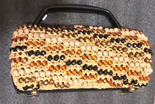 Vintage Purse Hand Bag Wicker with beads and a lucite handle Made in Italy