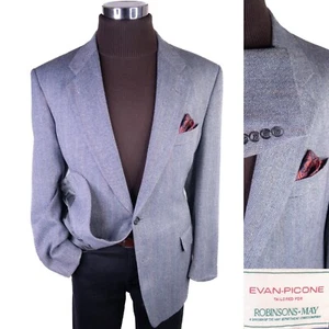 Evan Picone Blue Herringbone Wool Blend Two Button Two Piece Suit Size: 42R - Picture 1 of 14