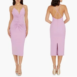 NUEVO CON ETIQUETAS VESTIDO THE POBLATION Lavanda VIV Acanalado SIN MANGAS Cóctel VESTIDO MIDI M - Imagen 1 de 13