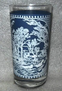 Vintage Currier and Ives Blue Tall Tumbler Glassware Old Grist Mill - Picture 1 of 2