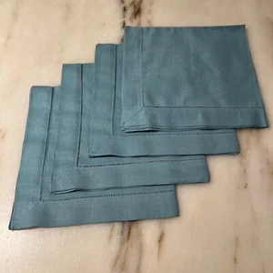๐บ Mediterranean Blue Dinner Lunch Napkins Hemstitched Border Linen Cotton Set 4 - Picture 1 of 5