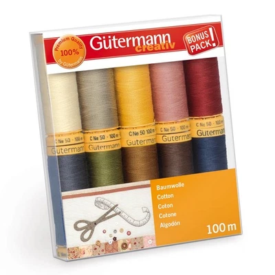 Juego de hilos Gutermann 734521-3 algodón natural 50 carretes 100m/10, Col 2 surtidos Foto 1 de 4