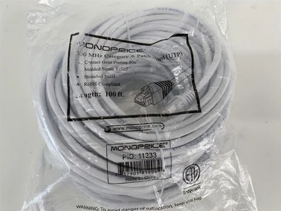 Monoprice Cat6 24AWG UTP Ethernet Network Patch Cable, 100ft White 11233 - Image 1 of 3