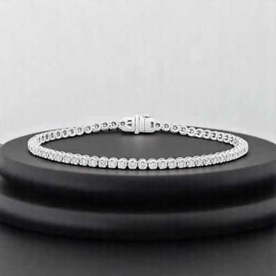 Brazalete de mujer de 2 quilates cultivado en laboratorio corte redondo diamante sólido oro blanco de 14 k Foto 1 de 4