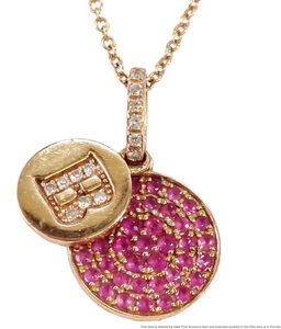 EFFY 14k Rose Gold Natural Ruby Diamond Pavé B Initial Pendant w Necklace Chain - Picture 1 of 11