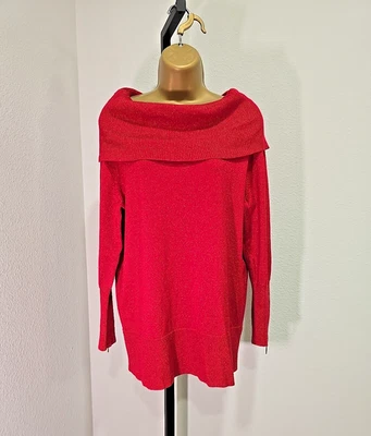 Suéter feminino longo capuz brilho vermelho feriado gola de ombro acabamento com zíper G festa - Imagem 1 de 4