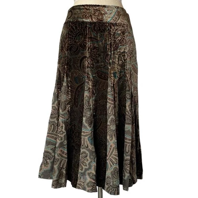 Saia Fairycore extravagante Y2K tamanho 8 veludo seda plissada paisley midi prateleira - Imagem 1 de 4