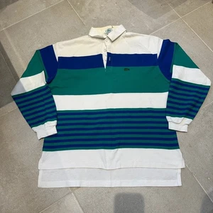 Lacoste Men’s Vintage long Sleeve Rugby Polo Shirt T-shirt Top Tee Striped Large - Picture 1 of 5