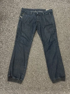 Diesel Men’s Thredee Cuffed Denim Jeans Navy Blue Wash 0088Z W34 L32 Y2K - Picture 1 of 11