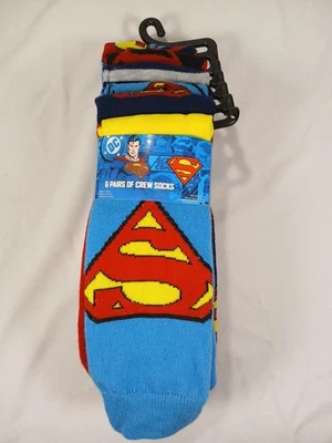 DC Comics Superman Men’s Crew Socks 6 Pairs Size 6-12 Blue Red Yellow New - Image 1 of 4